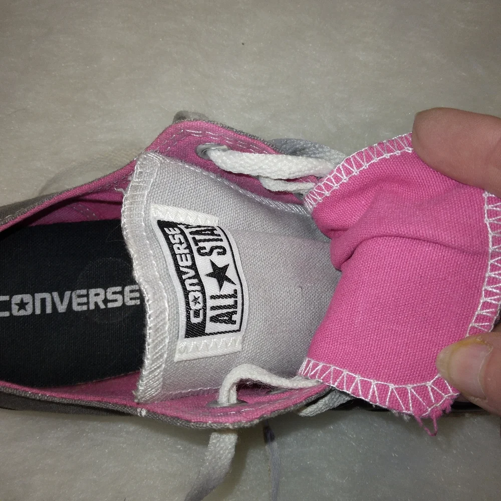 SHOES Converse low, double tongue,  pink & gray, size 10.5 - Picture 5 of 11